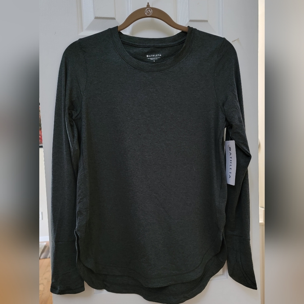 Athleta Uptempo Long Sleeve Shirt, Black Heather, Small